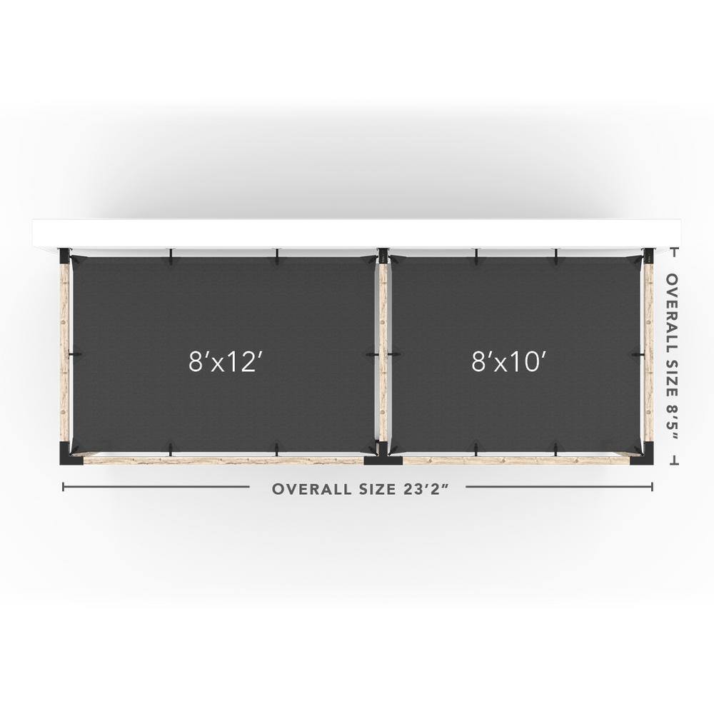 TOJA GRID 8 ft. L x 22 ft. W Double Wall Mount Pergola Kit with 2 Denim Shade Sails, 4x4 Wood