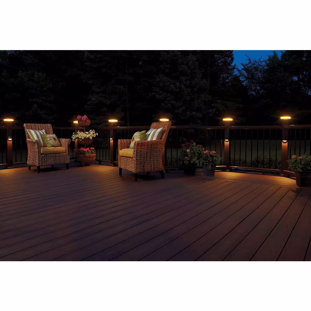 Fiberon 5 in. x 5 in. Simply Brown Integrated LED Fits Post Sleeve Hardwired Flat Top Halo Deck Post Cap Light