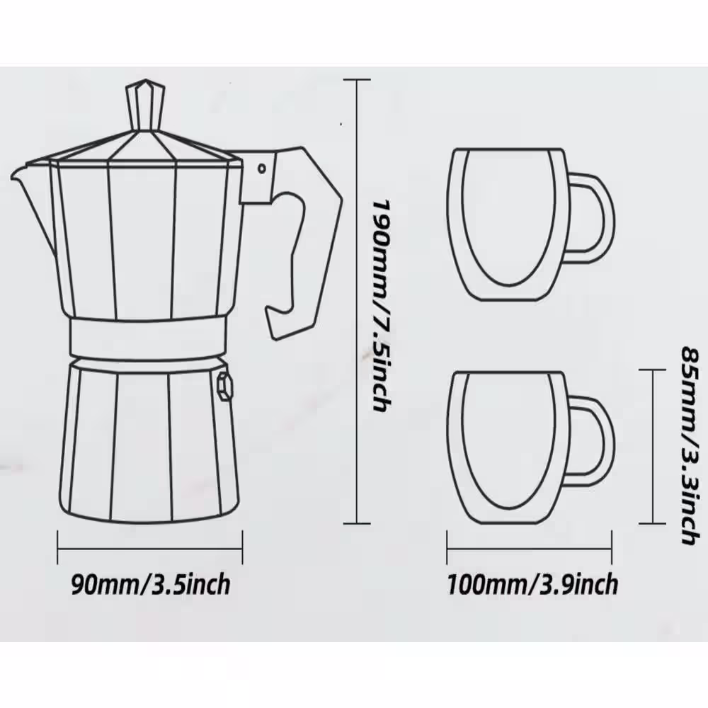 None 6-Cup Black Aluminum Stovetop Espresso Coffee Maker with 2-Mugs