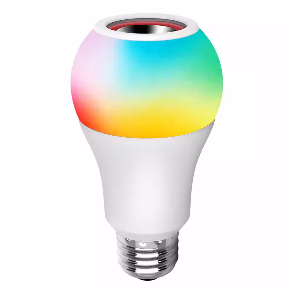 EcoSmart 60-Watt Equivalent A19 CEC Bluetooth Speaker Colored Plus Bright White E26 LED Light Bulb with Remote Control (1-Pack)