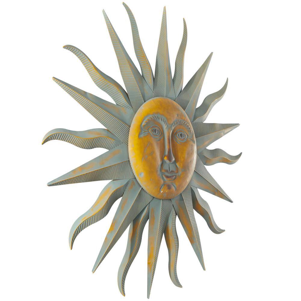 Litton Lane Metal Gold Indoor Outdoor Distressed Sun Wall Decor with Copper-Like Accents and Grooves