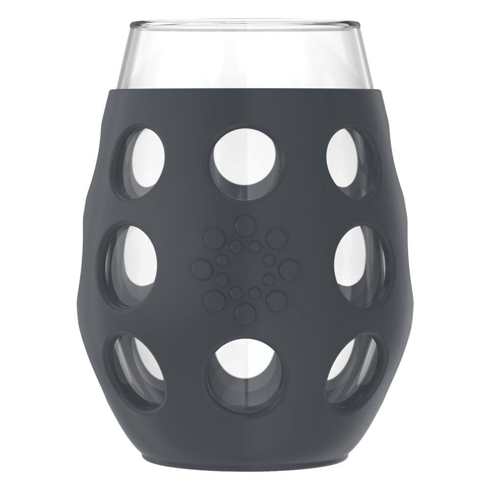 None 11 oz. Stemless Wine Glasses with Protective Silicone Sleeves and Lids (Set of 4)