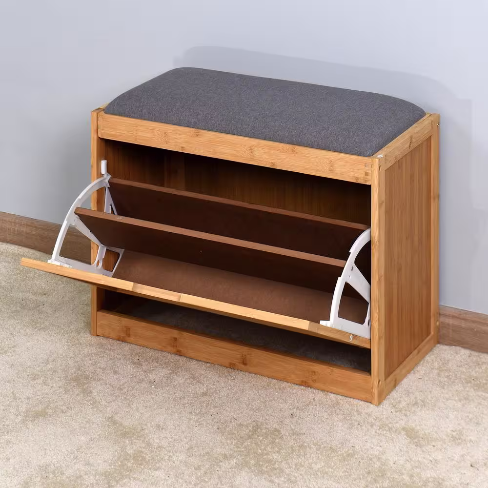 Aoibox 19 in. H x 25 in. W Entryway Bamboo Shoe Storage Bench Living Room Storage Shoe Rack with Foldable Shelf