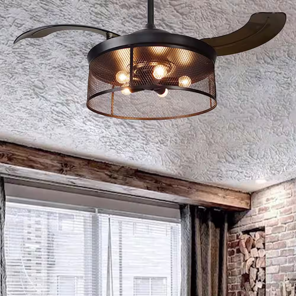 CARRO Paramount 42 in. Black Retractable Smart Ceiling Fan with light kit and Wall Control, Works with Alexa/Google Home