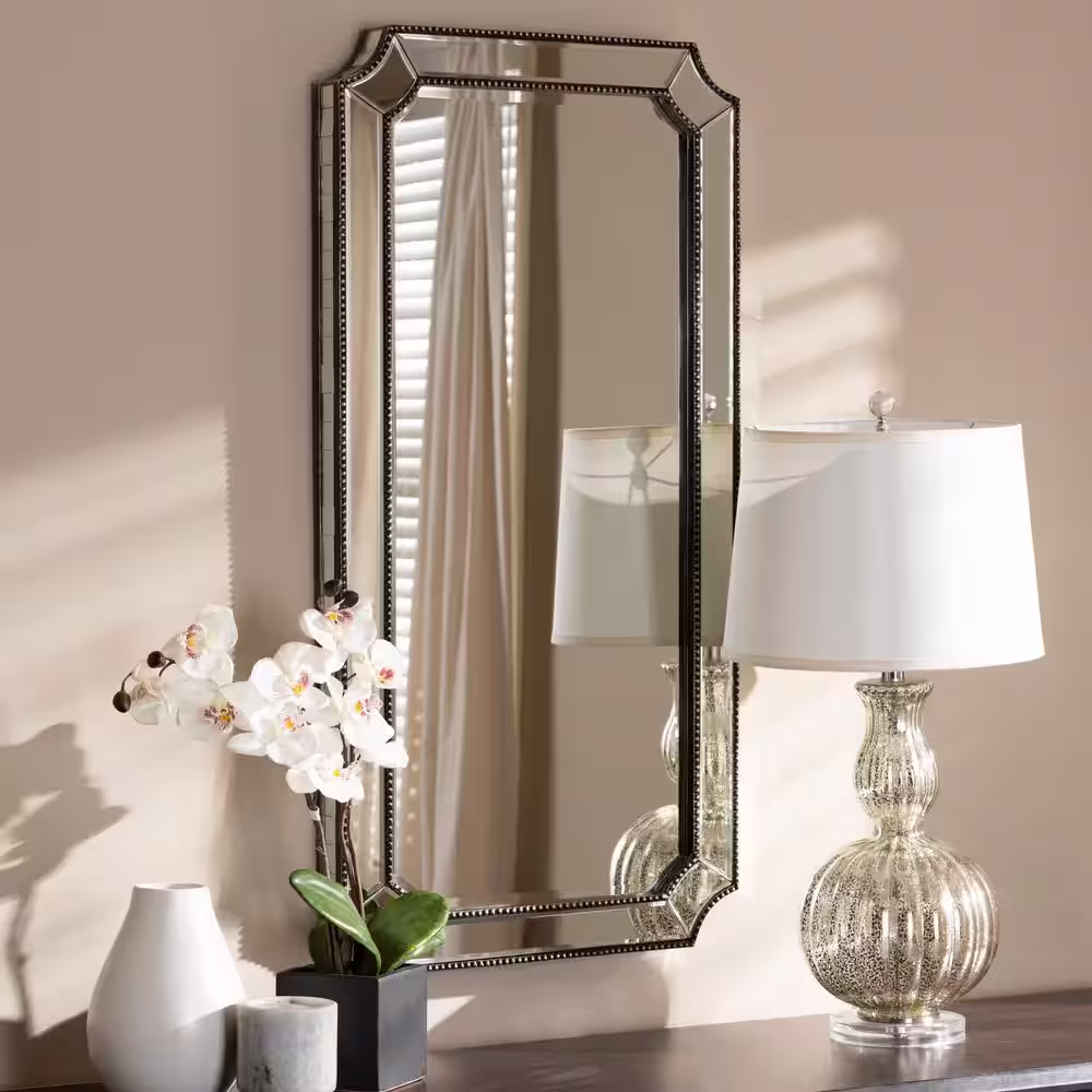 Baxton Studio Medium Rectangle Antique Silver Art Deco Mirror (40 in. H x 20 in. W)