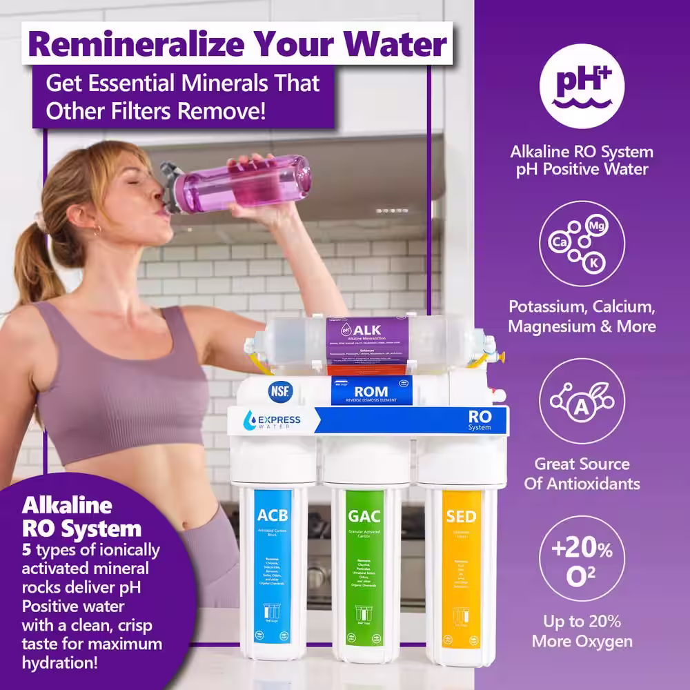 Express Water Reverse Osmosis Alkaline Water Filtration System - 10 Stage RO Water Filter with Faucet and Tank - 100 GPD