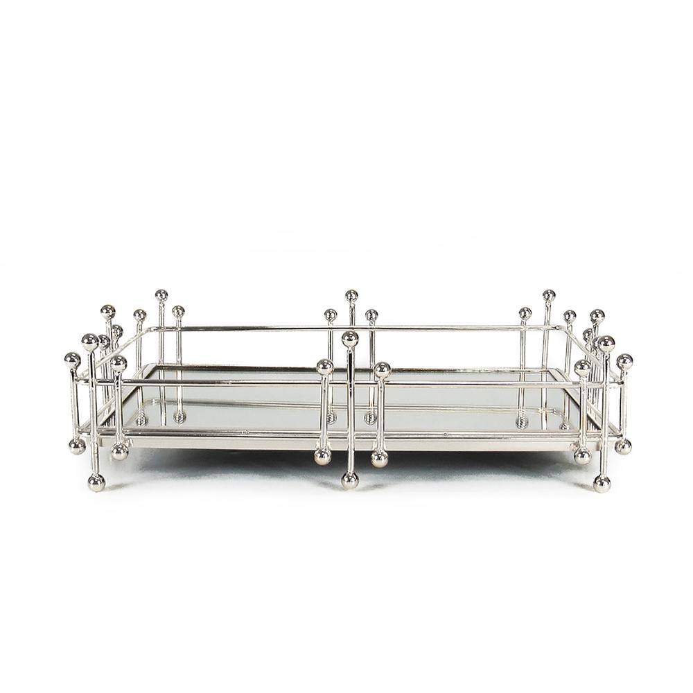 None Radiant 12 in. Silver Rectangle Metal Mirror Decorative Tray