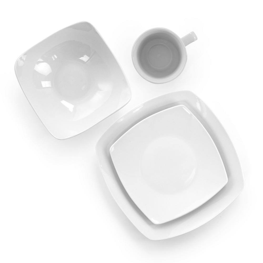 Elama 16-Piece Hayes White Square Porcelain Dinnerware Set (Service for 4)