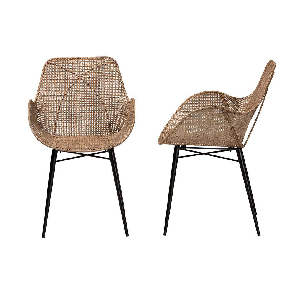 None Ballerina Greywashed Rattan and Black Dining Chair (Set of 2)