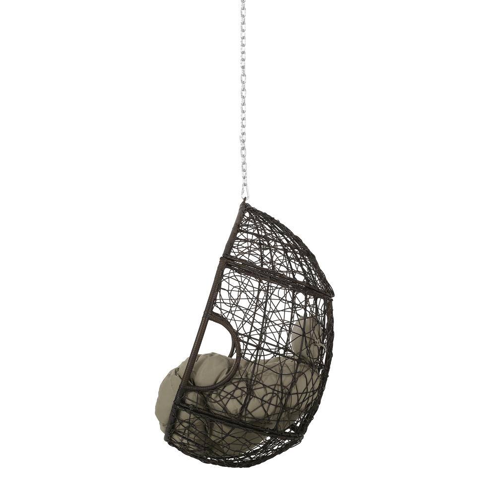 Noble House Autry 46 in. Multi-Brown Hanging Egg Chair with Khaki Cushions (No Stand)