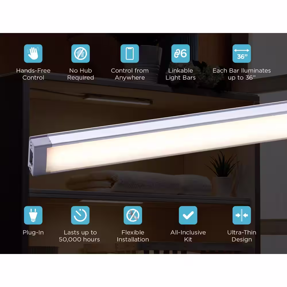 BLACK+DECKER 9 in. LED 4-Bar Tool-Free Under Cabinet Lighting Kit, Adjustable White Light