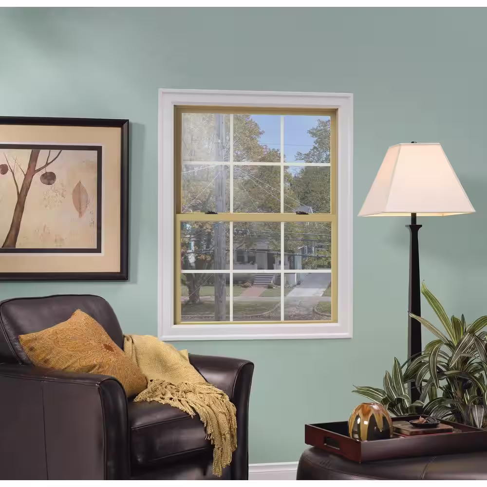 JELD-WEN 37.375 in. x 36 in. W-2500 Series Bronze Painted Clad Wood Double Hung Window w/ Natural Interior and Screen