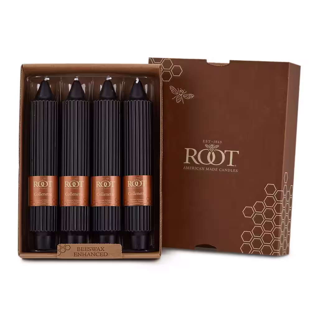 ROOT CANDLES Grecian Collenette 7 in. Black Unscented Taper Candle (Set of 4)