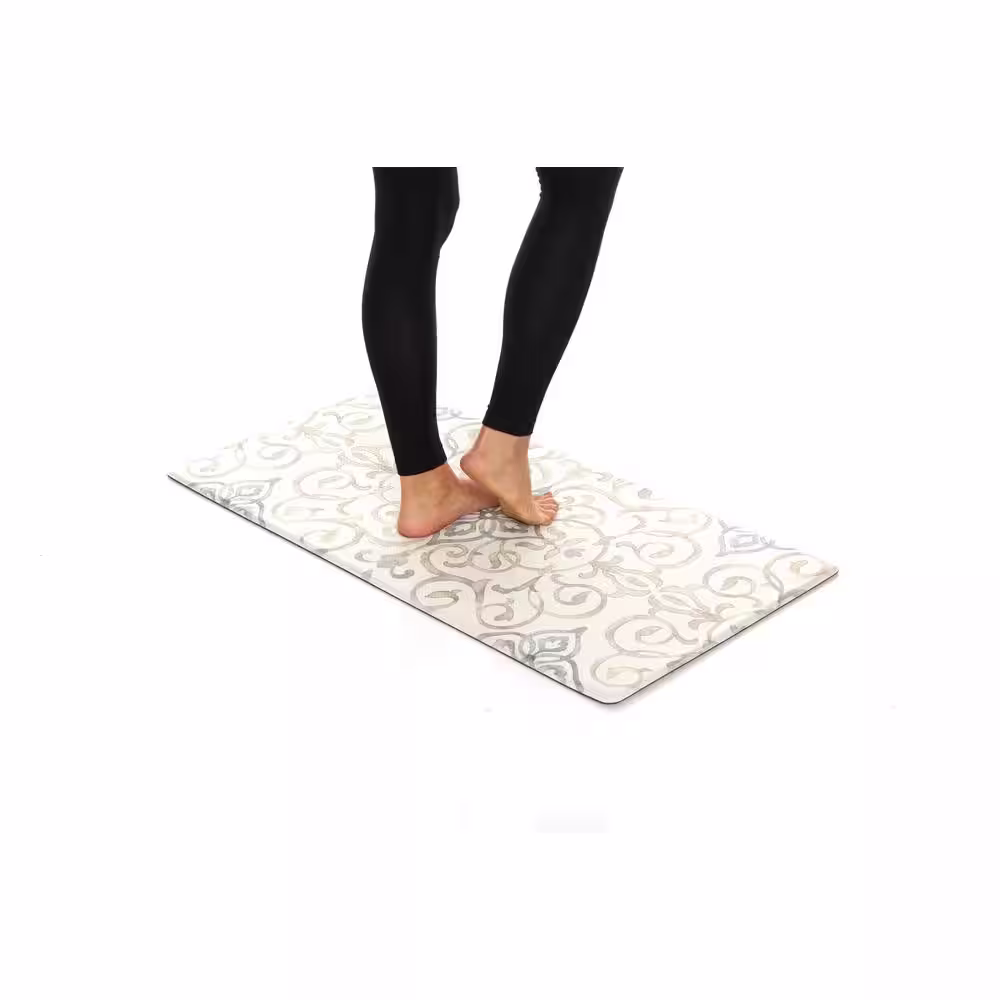 J&V TEXTILES Rustic Medallion Cream 20 in. x 39 in. Anti-Fatigue Kitchen Mat