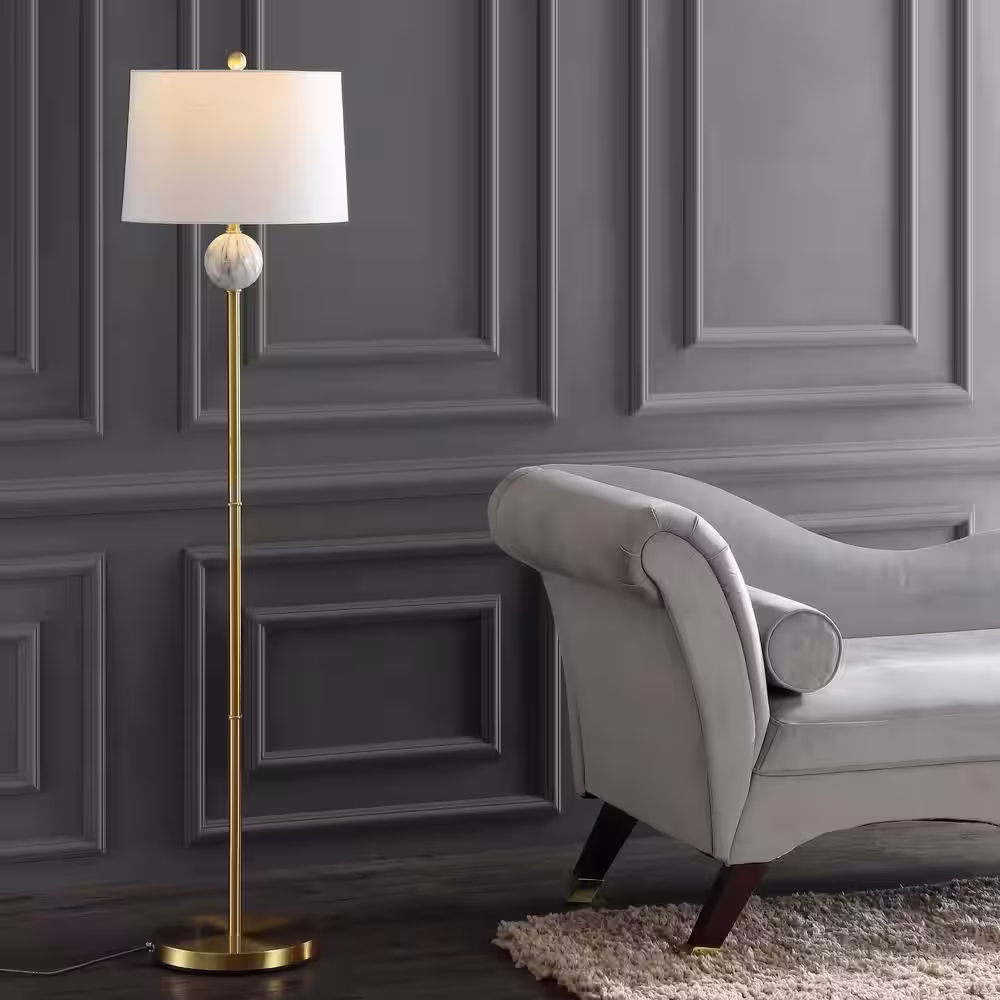 JONATHAN Y Vaughn 60 in. Modern Metal/Resin LED Floor Lamp, Brass Gold/White