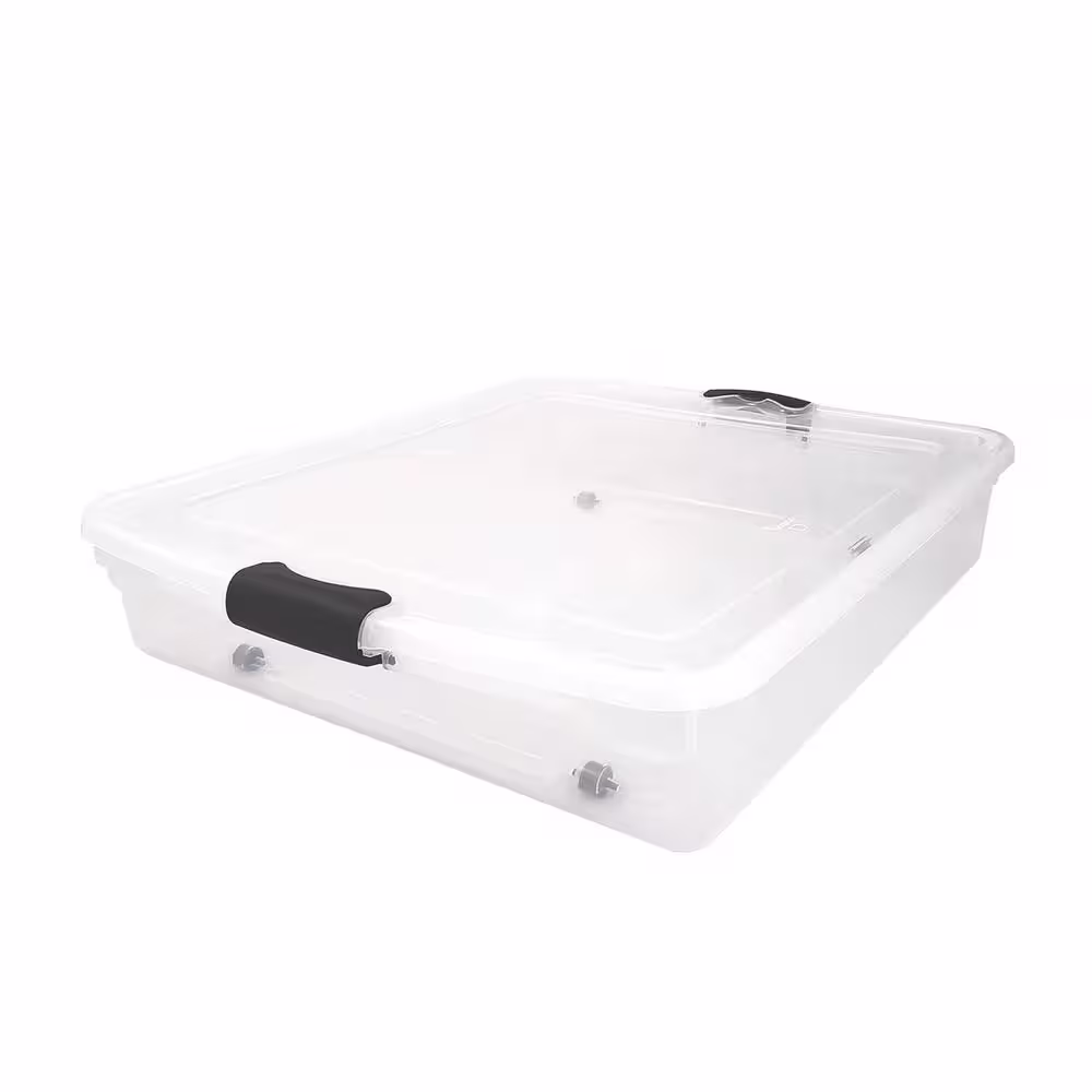 HOMZ 56 qt. Full/Queen Underbed Clear Plastic Latching Storage Container, 8-Pack