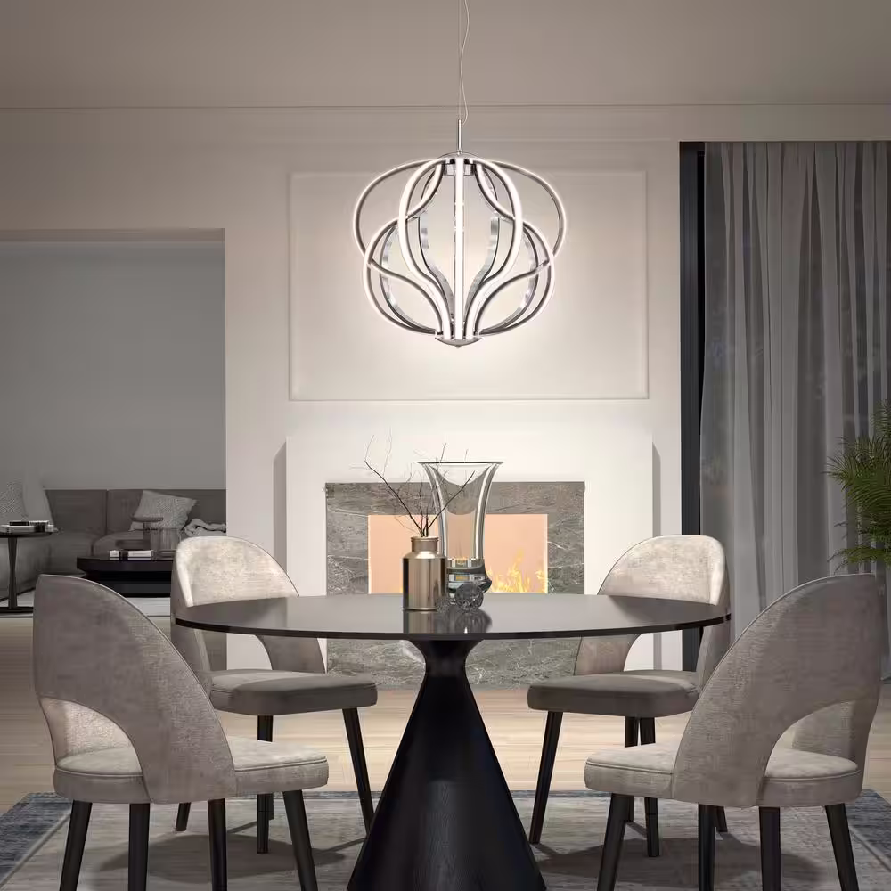 Artika Meridian 30-Watt 1 Light Chrome Modern Integrated LED Pendant Light Fixture for Dining Room or Kitchen