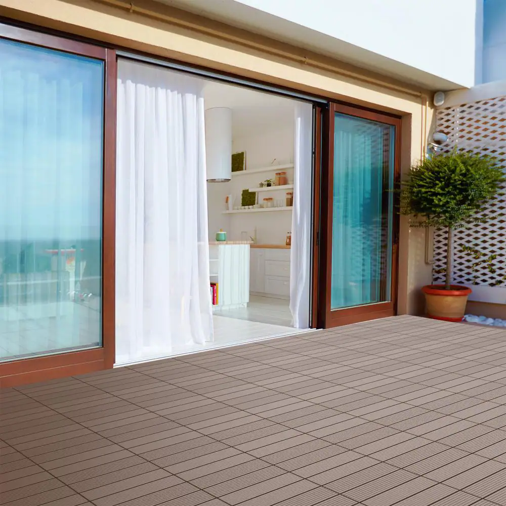 Pure Garden 12 in. x 12 in. Brown Outdoor Interlocking Slat Polypropylene Patio and Deck Tile Flooring (Set of 6)