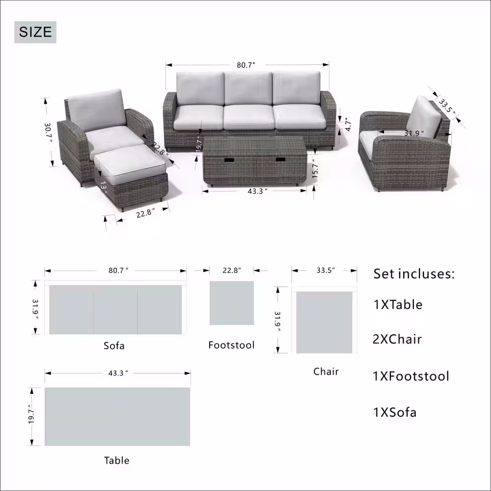 DIRECT WICKER Strathmere Black 5-Piece Wicker Patio Conversation Set with Black Cushions