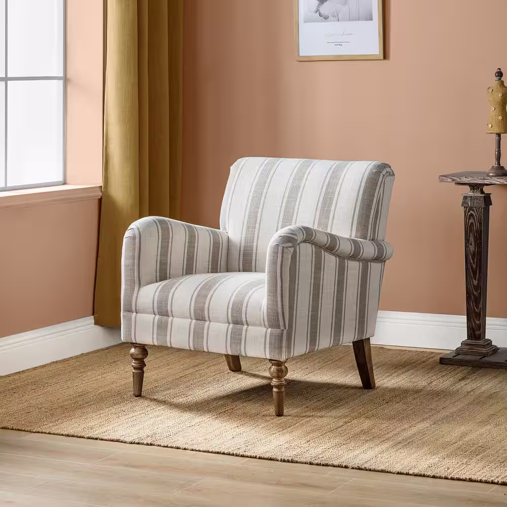 JAYDEN CREATION Hallstatt Tan Classic Wooden Upholstery Accent Arm Chair with Wood Base