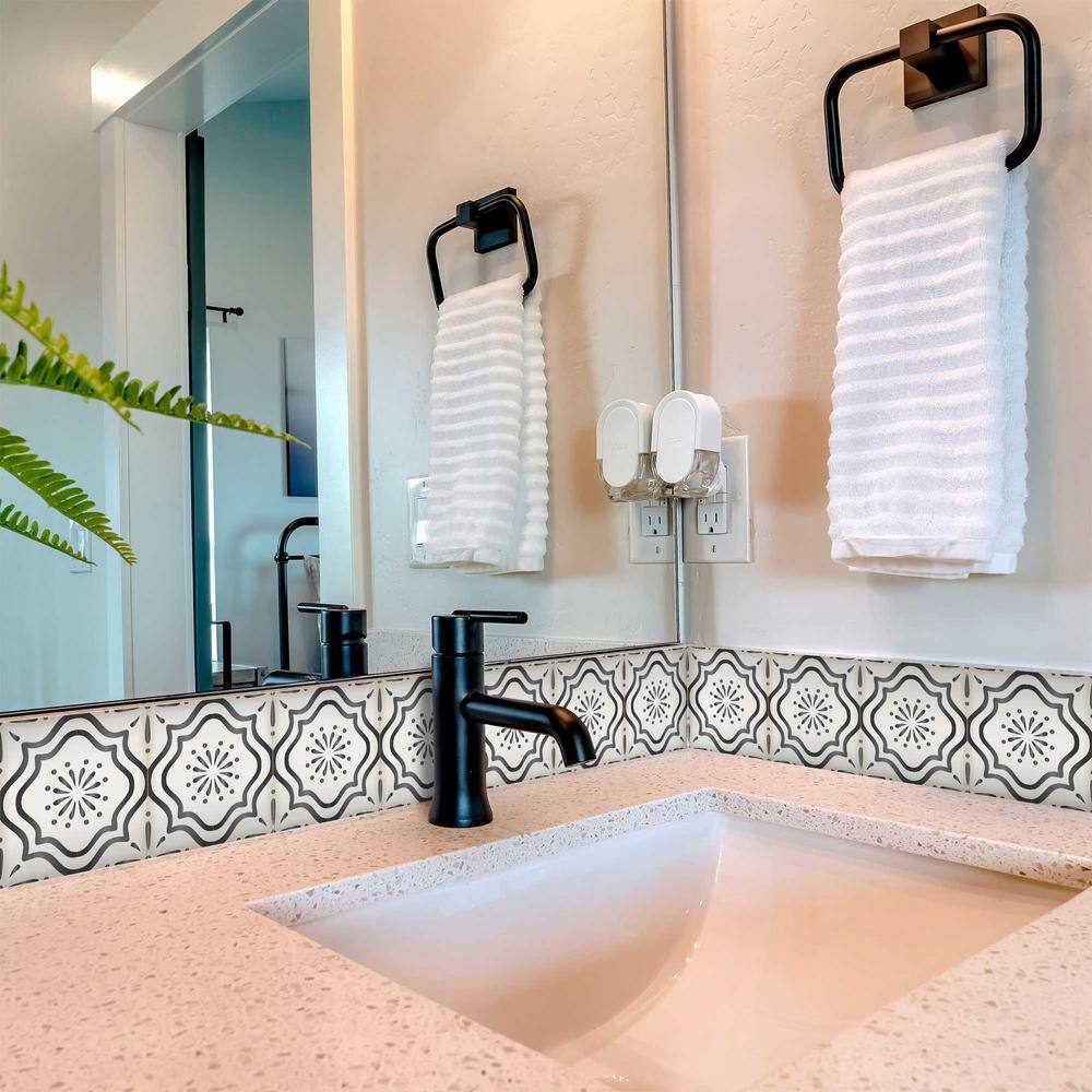 None 7 in. x 7 in. Black and Off-White B507 Vinyl Peel and Stick Tile (24 Tiles, 8.17 sq. ft./pack)