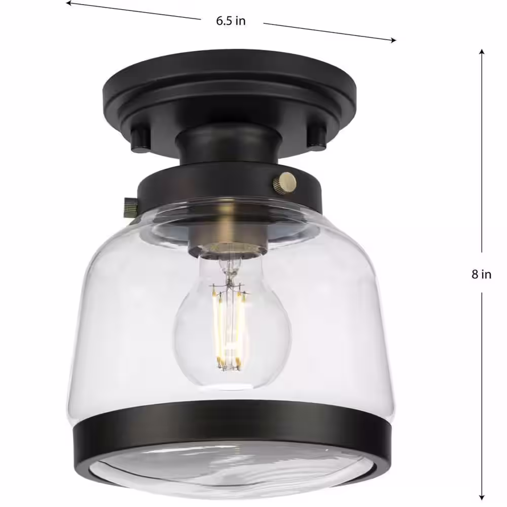 Progress Lighting Judson 8 in. 1-Light Antique Bronze Semi-Flush Mount Light for Bedroom or Hallway Farmhouse