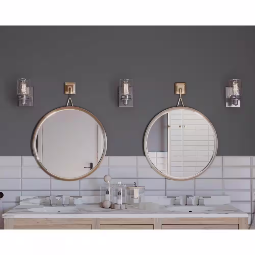 Progress Lighting Calhoun Collection 5 in. 1-Light Brushed Nickel Clear Glass Farmhouse Urban Industrial Bathroom Vanity Light