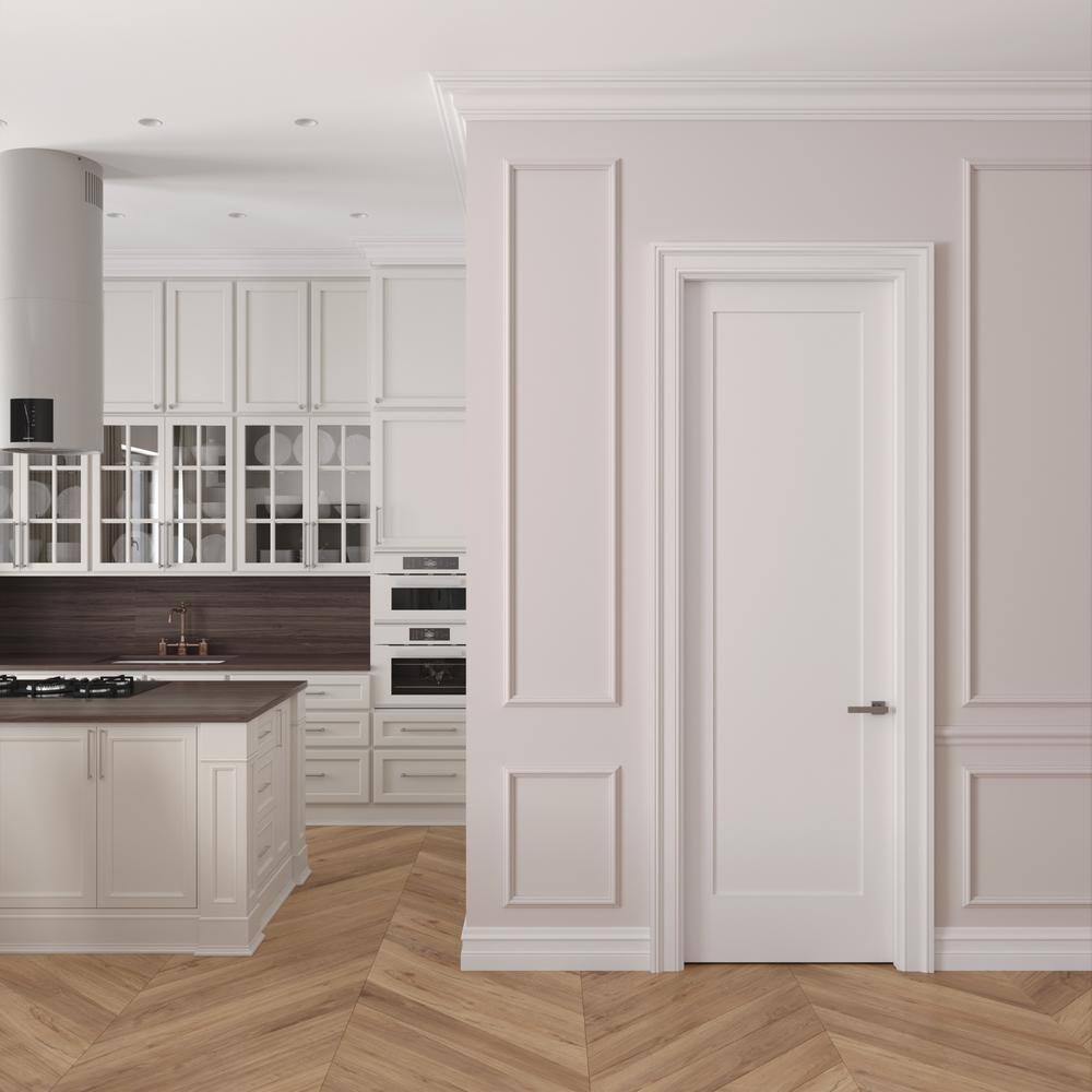 RESO 28 in.  x 96 in. Right-Handed Solid Core Primed White Composite Single Pre-hung Interior Door Satin Nickel Hinges