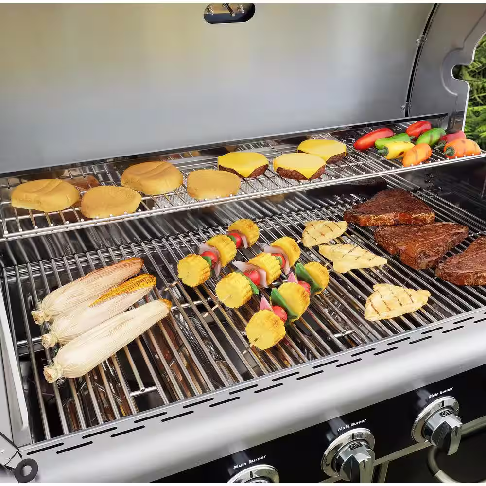 KENMORE 6-Burner with Side Burner Propane Gas Heavy-Duty Grill with Silk Screen Control Panel and Side Shelves