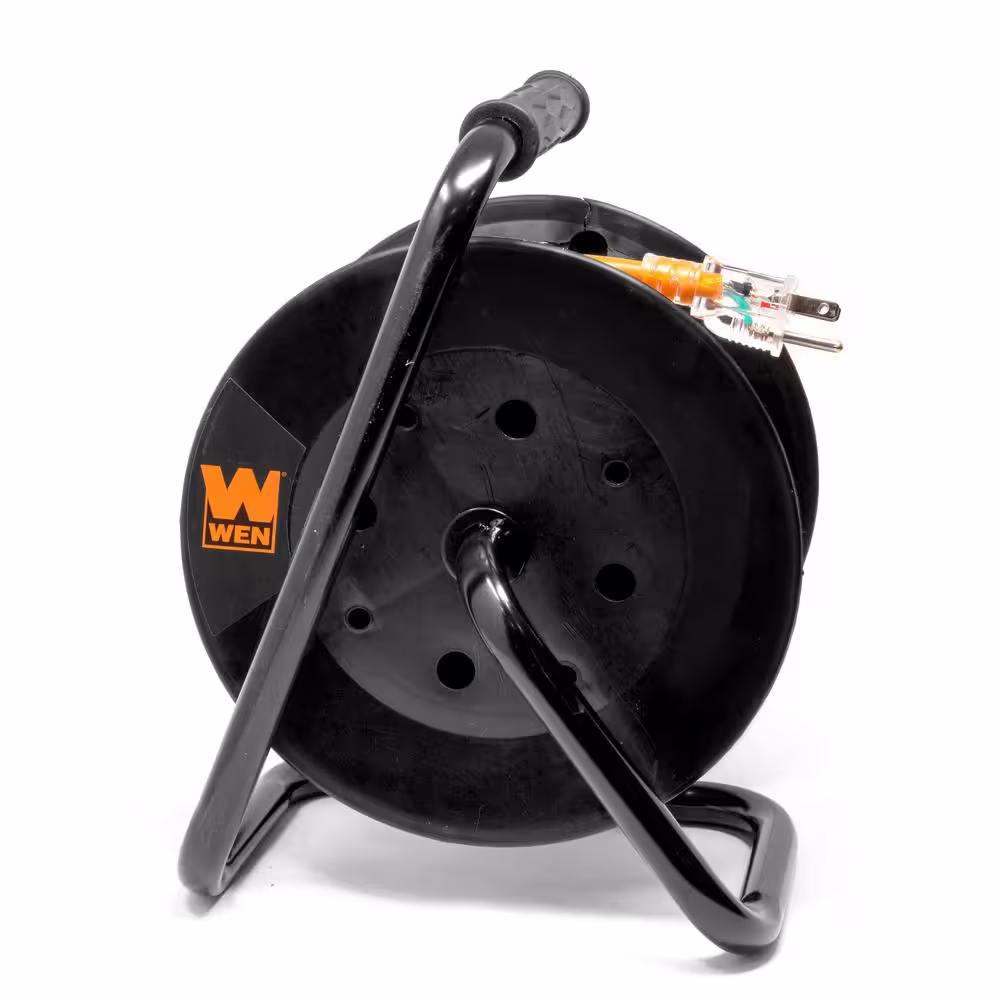 WEN 50 ft. 14-Gauge Heavy-Duty SJTW Outdoor 14/3 Extension Cord Reel with NEMA 5-15R Light-Up Power Outlet