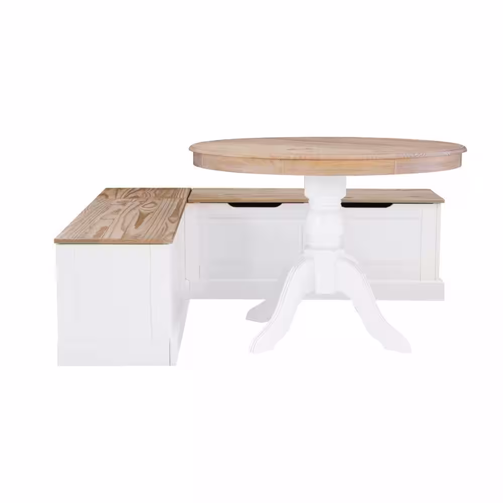 Linon Home Decor Barnett White and Natural Backless Corner Nook Set