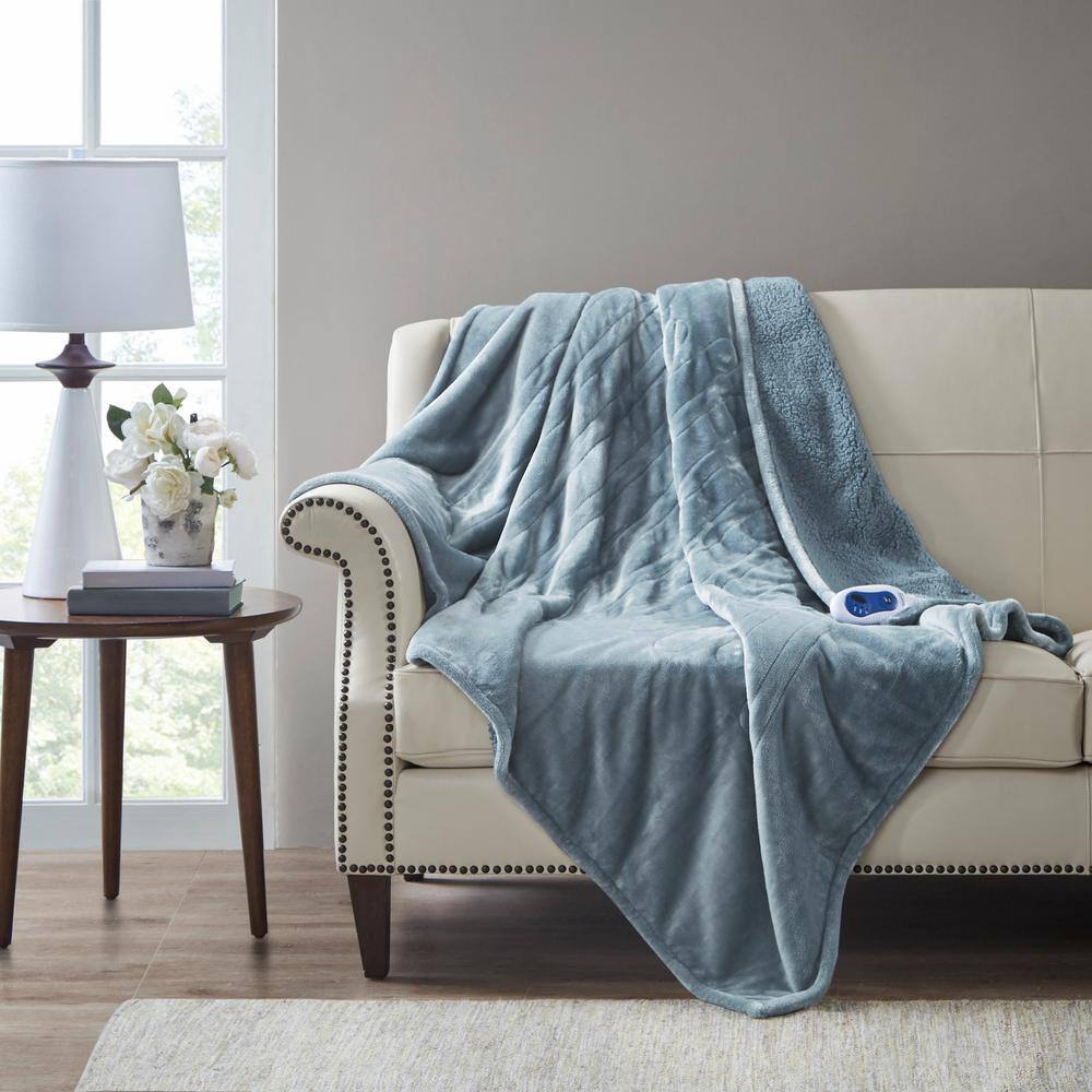 Beautyrest Heated Microlight to Berber Blue 60 in. x 70 in. Throw
