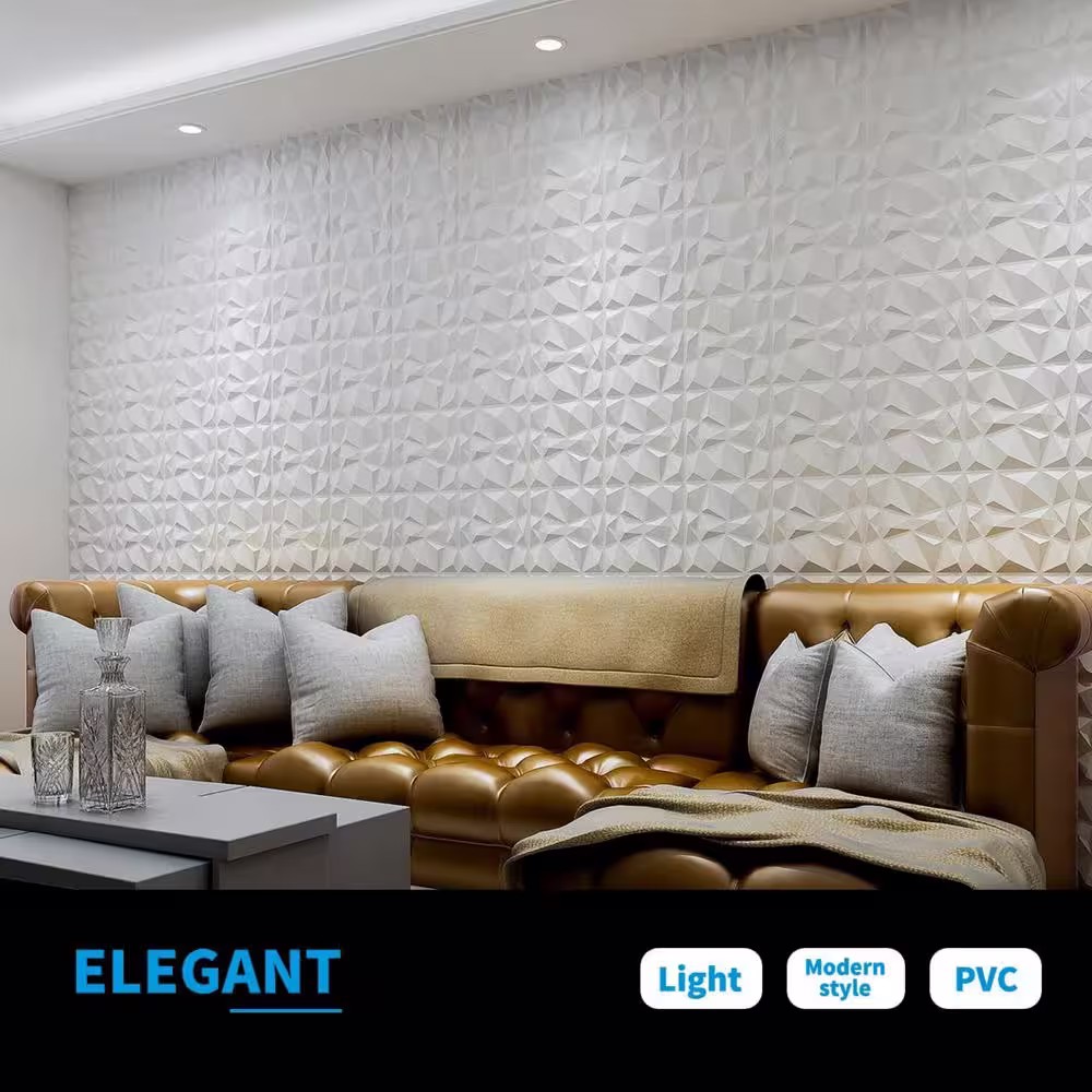Art3dwallpanels Decorative 3D Wall Panels 11.8 in. x 11.8 in. White PVC Diamond Design (Pack of 33-Tiles 32 sq. ft.)
