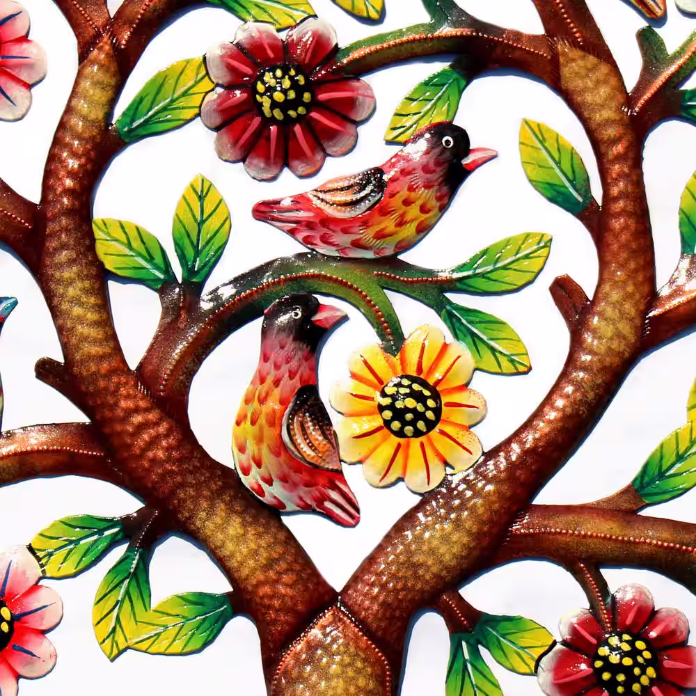None Indoor/Outdoor Rooted Tree of Life in Circle Haitian Metal Steel Drum Wall Art
