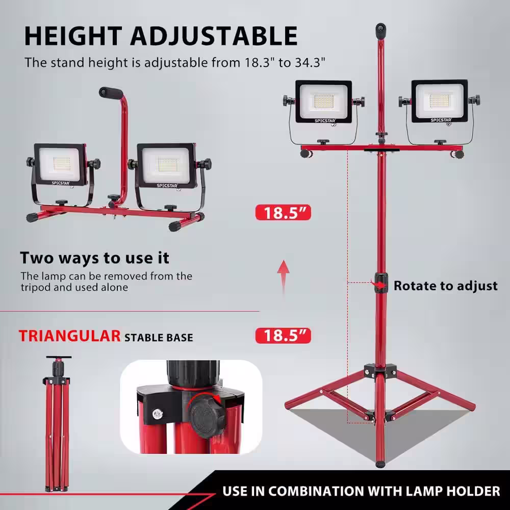 VIVOHOME Dual Head 64-Watt 6000 Lumens LED Work Lights with Adjustable Tripod Stand, 5000K Daylight White