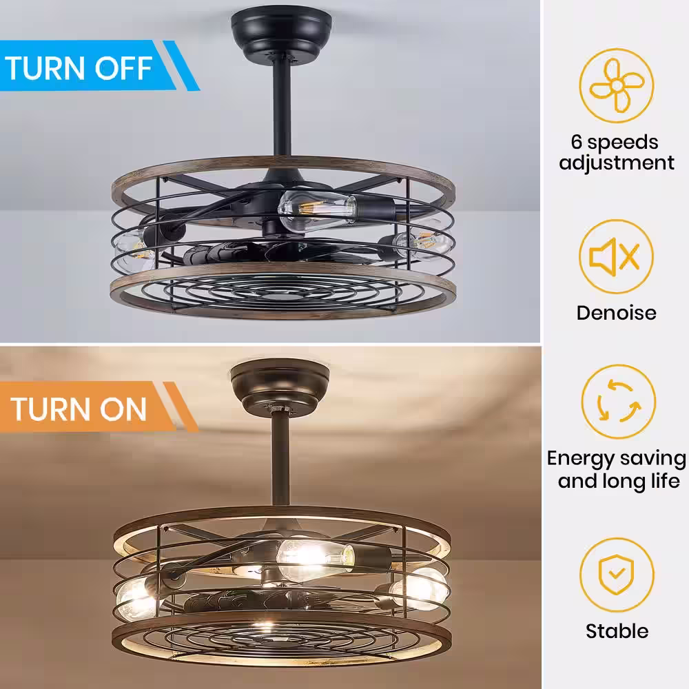 None 20 in. Indoor 4-Light Black Farmhouse Caged Ceiling Fan with Light Small Bladeless Ceiling fan with Remote