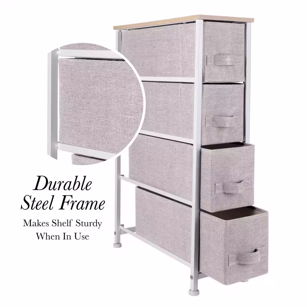 SIMPLIFY 7.9 in. x 18.9 in. x 29.7 in. 4-Drawer Narrow Storage Chest in Beige