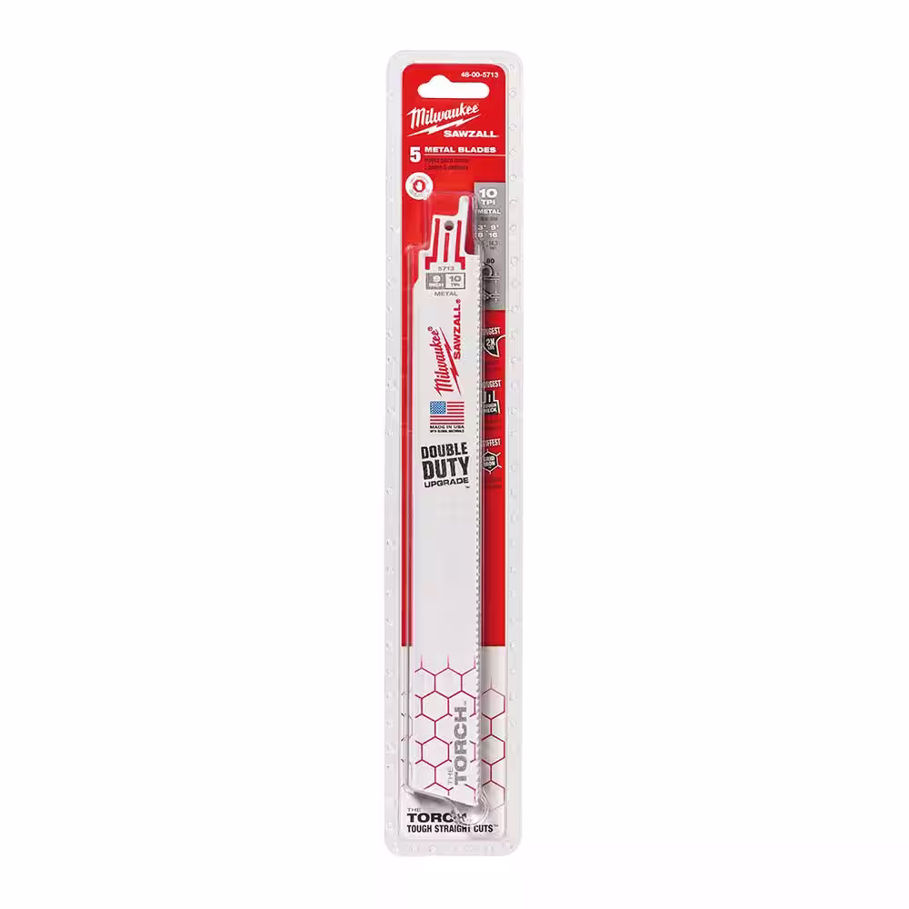 Milwaukee 9 in. 10 TPI TORCH BiMetal Thick Metal Cutting SAWZALL Reciprocating Saw Blades (15-Pack)