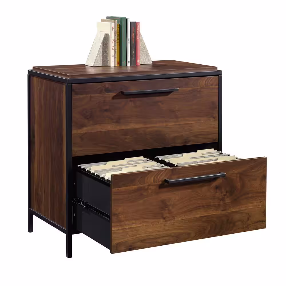 SAUDER Nova Loft Grand Walnut Decorative Lateral File Cabinet with 2-Drawers and Metal Frame