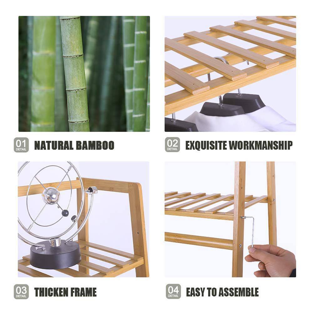 None Brown Bamboo Garment Clothes Rack 31.7 in. W x 55.1 in. H