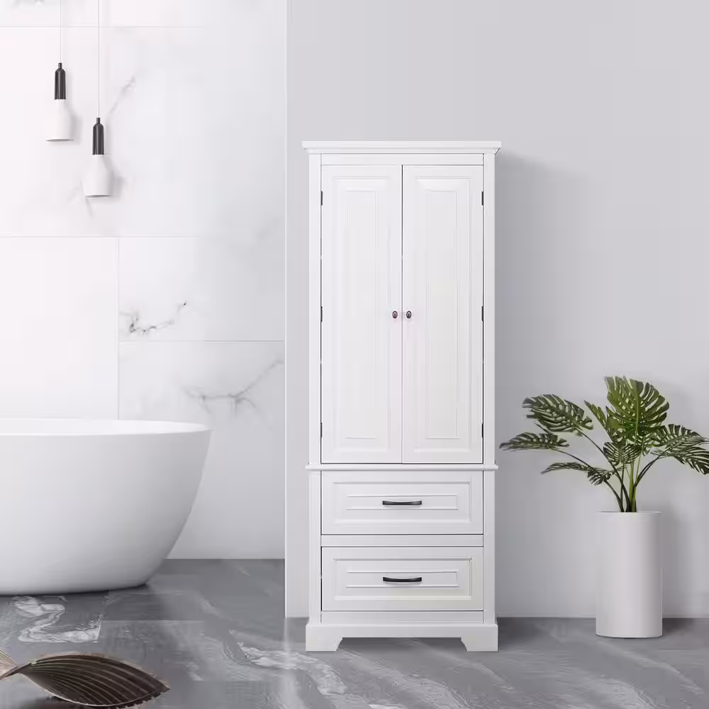 Elegant Home Fashions St James 16 in. W x 62.25 in. H x 24 in. D Freestanding Cabinet with 2 Doors and 2 Drawers with White