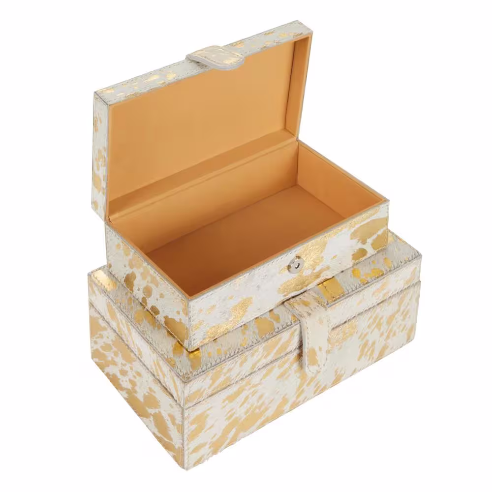 Litton Lane Rectangle Leather Handmade Box with Gold Foil Paint (Set of 2)