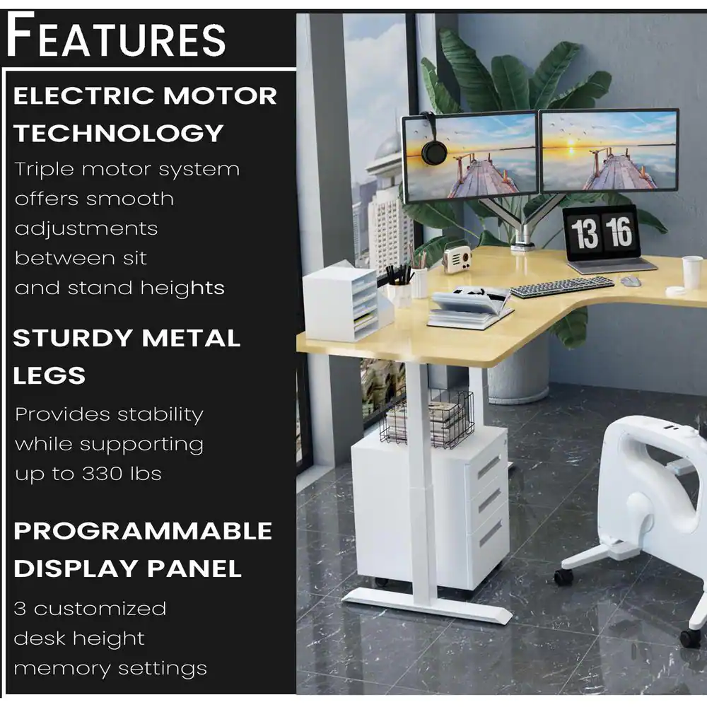 Hanover 73 in. Tan and White Metal Standing Electric Desk with Adjustable Heights and Triple Motor System