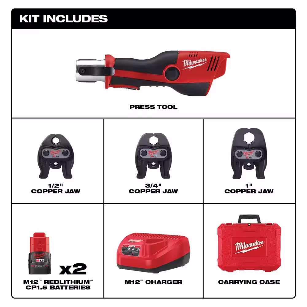 Milwaukee M12 12-Volt Lithium-Ion Force Logic Cordless Press Tool Kit with 6 in. Portable Tripod Chain Vise Stand (2-Piece)