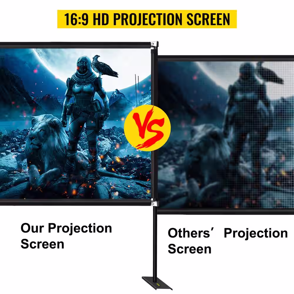 VEVOR 90 in. Outdoor Movie Screen with Stand Portable Movie Screen 16:9 HD Wide Angle Projector Screen for Office Home Theater