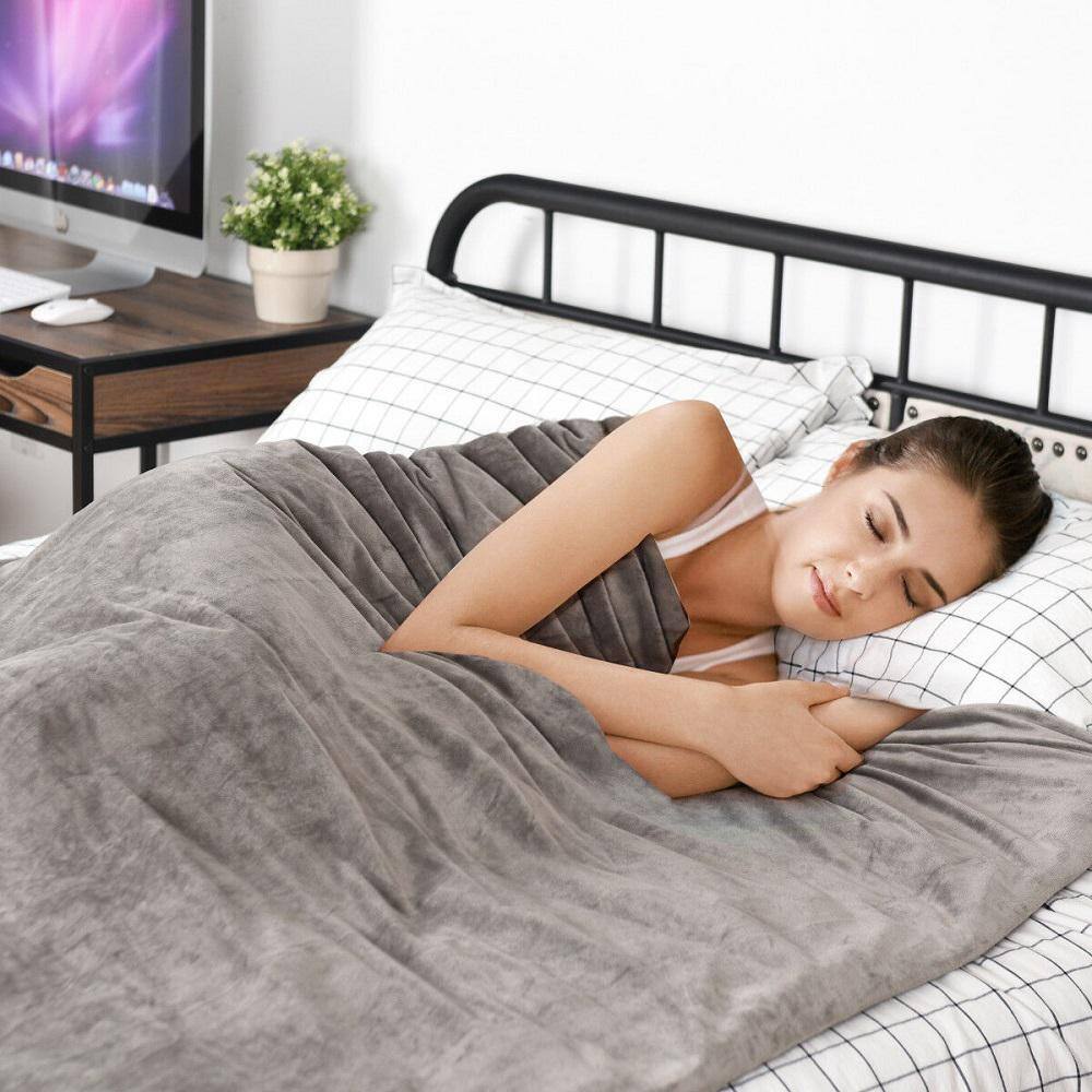 Costway Grey Heavy Weighted Sensory 72 in. x 48 in. 17 lb. Weighted Blankets