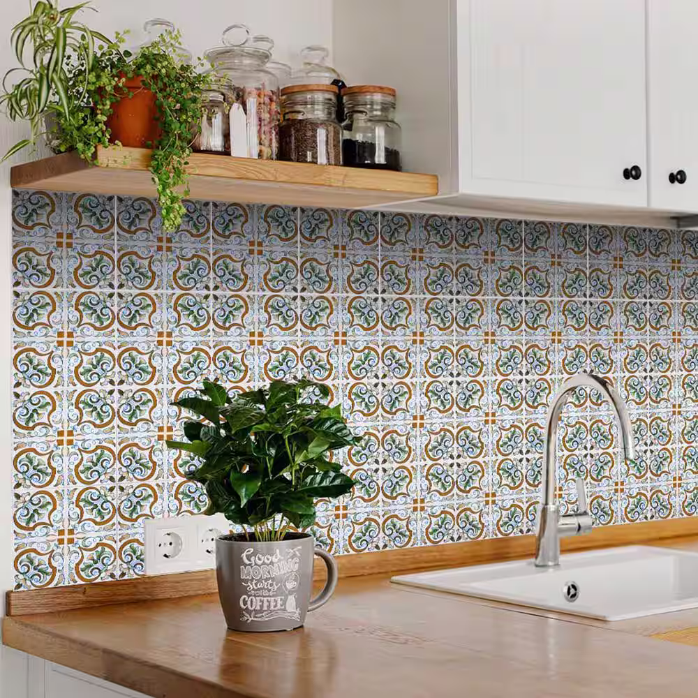 None Green/Brown/White H60 8 in. x 8 in. Vinyl Peel and Stick Tile (24-Tiles, 10.67 sq. ft./Pack)