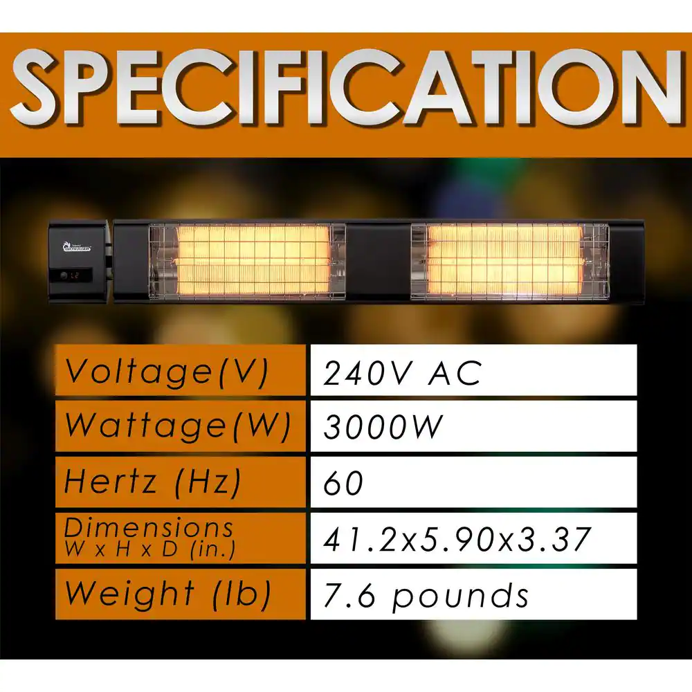Dr Infrared Heater 3000-Watt, 240-Volt Indoor/Outdoor Electric Carbon Infrared Patio Heater with Remote in Black