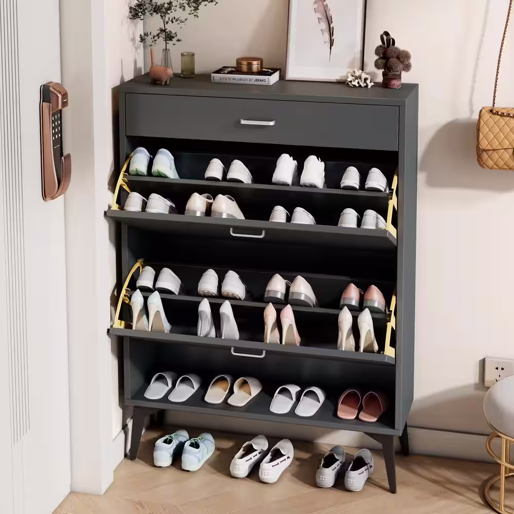 None 43.3 in. H x 31.49 in. W Antique Gray MDF Wood Shoe Storage Cabinet
