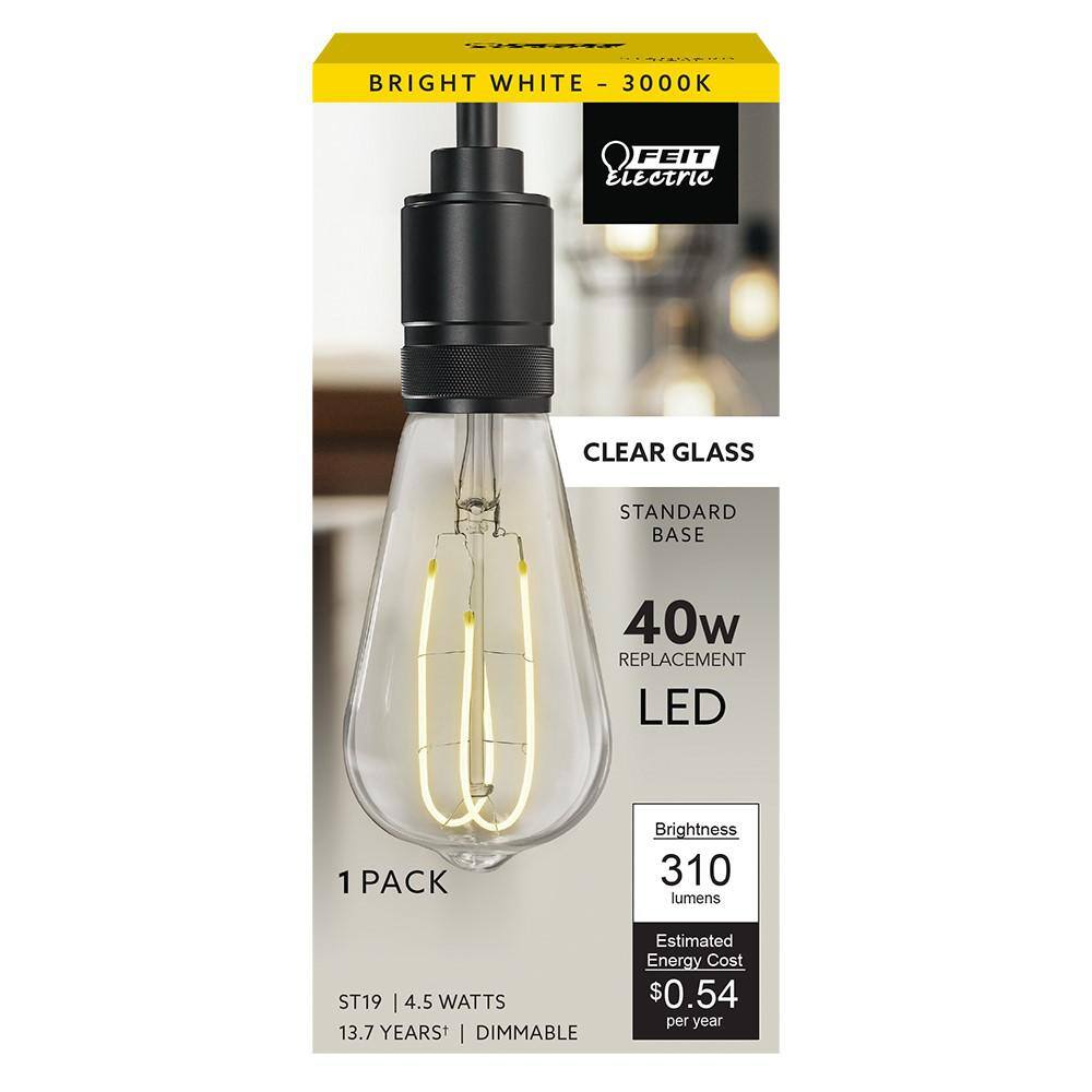 Feit Electric 40-Watt Equivalent ST19 DImmable M Shape Filament Clear Glass E26 Vintage Edison LED Light Bulb, Bright White (12-Pack)